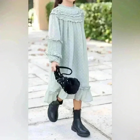 Zara kids sage green ruffled dress